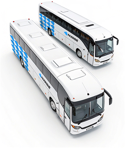 PaxRide buses for scalable airport transfers, enhancing B2B travel solutions for OTAs and global travel businesses.